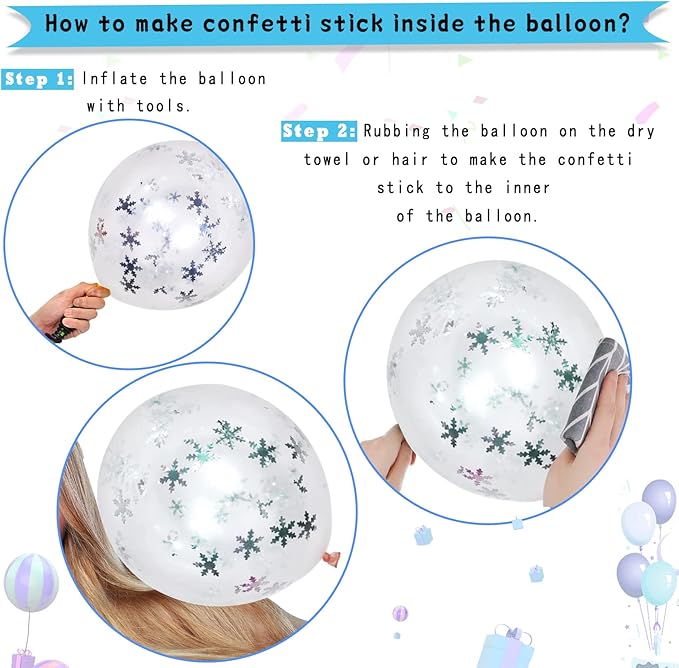 Paready Frozen Balloons, 60 Pcs 12 Inch Purple Blue Balloons White and Snow Confetti Latex Balloons for Girls Frozen Theme Party Supplies Ice Snow Theme Birthday Baby Shower Winter Party Decorations