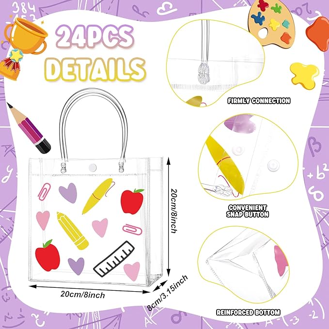 Aliceset 24 Pcs Gift Bags with Handle Clear PVC Candy Treat Goodies Tote Bags for Summer Birthday Party Favor Supplies