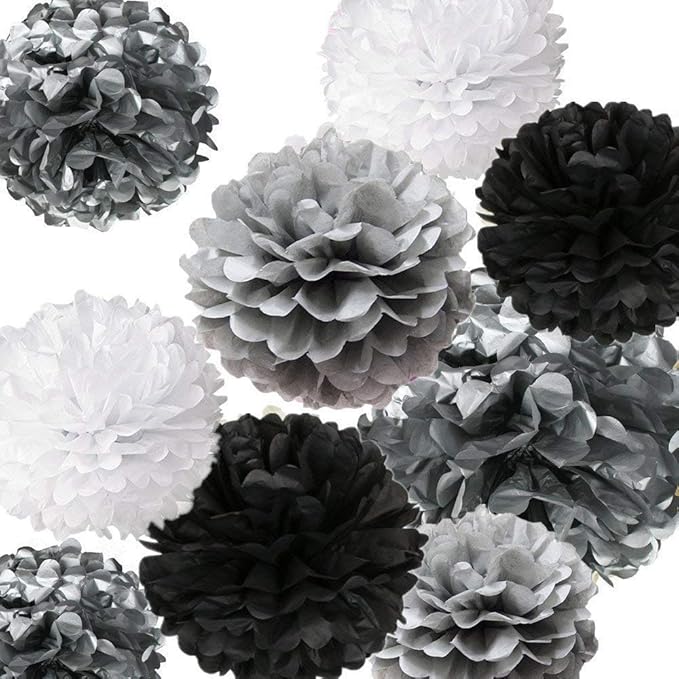 Lightingsky 10pcs Paper Tissue Pom Poms DIY Flowers Ball for Wedding Party Home Decoration (14 inch, Silver)