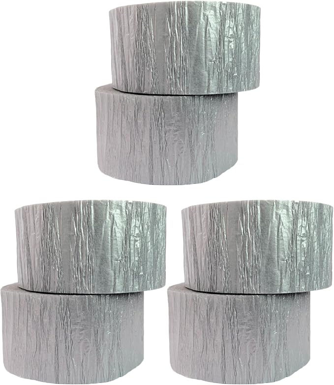 Metallic Silver Crepe Paper Streamers, 6 Rolls, 423 Feet Total