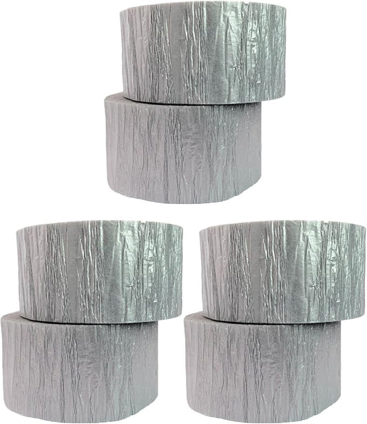 Metallic Silver Crepe Paper Streamers, 6 Rolls, 423 Feet Total