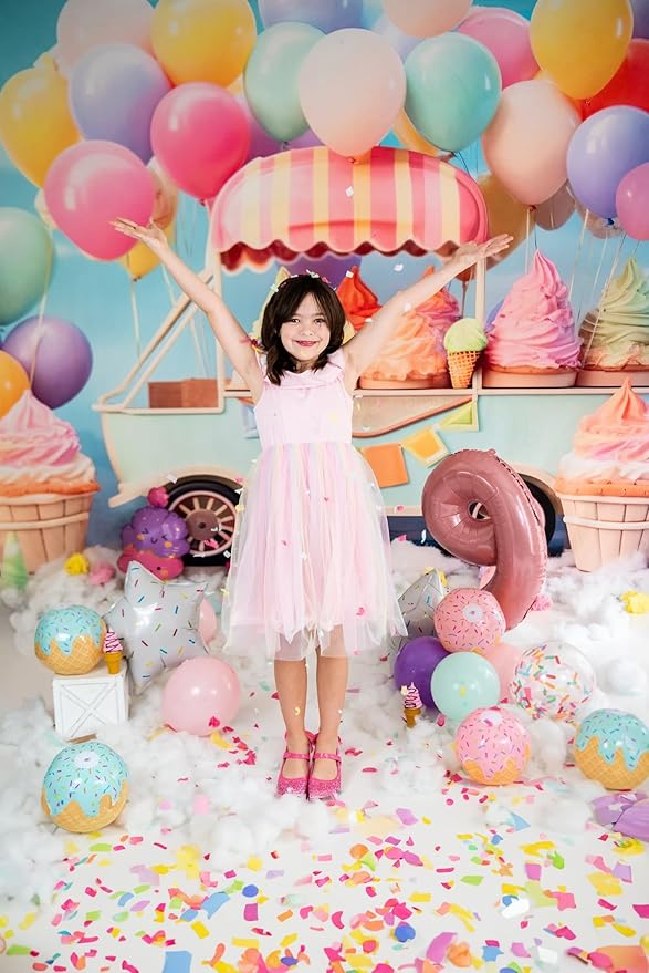 Kate Summer Ice Cream Car Balloon Backdrop Kids Birthday Party Decoration Photography Background 8x8ft