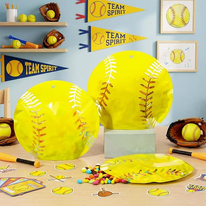 Resurhang 60 Pcs Softball Treat Bags Candy Zipper Cute Softball Food Goodie Gifts Bags Resealable Sport Themed Snack Candy Containers for Sport Birthday Baby Shower Supplies
