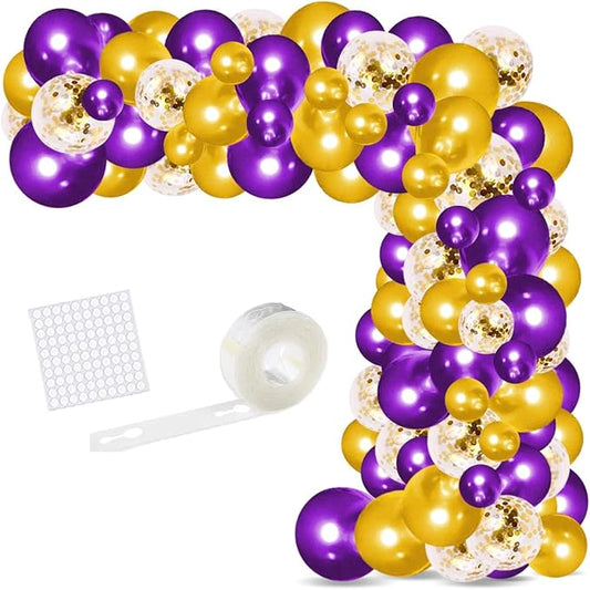 Purple Gold Balloon Arch Garland Kit - 119PCS Pearl Purple and Gold Balloons Gold Confetti Balloons for Purple Birthday Wedding Graduation Anniversary Party Decorations
