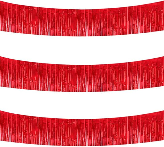 BEISHIDA 3 Packs 30 Feet Metallic Foil Fringe Garland Tinsel Streamers，Shiny Red Wall Hanging Tinsel Fringe Banners for Wedding Birthday Party Decoration Halloween Christmas New Year