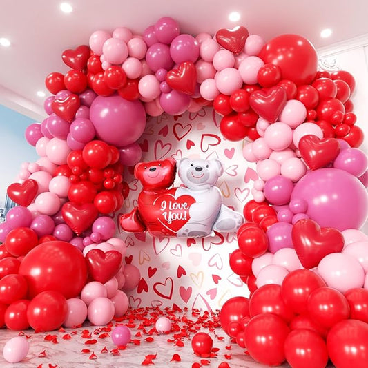 Valentines Day Balloons Garland Arch Kit, Pink Red and Red Heart Balloons for Valentine's Birthday Galentine's Day Wedding Anniversary Engagement Romantic Party Decorations Special Night