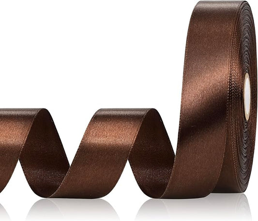 Brown Ribbon 1 Inch 60 Yards, Brown Satin Ribbon for Gift Wrapping, Flower Bouquet, Graduation Lei, Crafts, Baby Shower, Eternal Flower, Christmas and Wedding