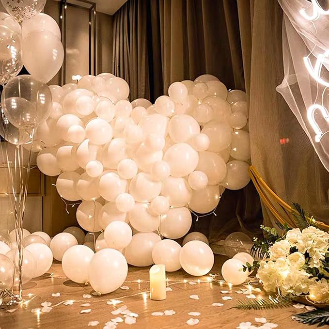 White Balloon Different Sizes, 111Pcs 18 12 5 Inch Matte White Latex Balloon Arch Kit Garland for Wedding Bridal Graduation Baby Shower Birthday Party Decorations