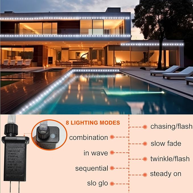 100FT Rope Lights Outdoor, Connectable Trampoline Lights 300LED String Lights Flexible Clear Tube Light Waterproof Rope Light 8 Modes for Camping Yard Pool Canopy Deck Home Outdoor Indoor Decor