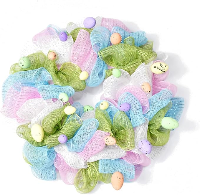 3 Rolls Pink Yellow Blue Deco Mesh Ribbon for Wreath Making Supplies, 10 Inch x 30FT Metallic Foil Burlap Deco Mesh Fabric for Spring Easter Christmas Door Wreath Swags and Decorating