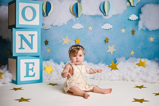 Kate 7x5ft White Clouds Backdrop Blue Sky Video Backdrop Star Photography Backdrop Birthday Backgrounds Newborn Photography Prop