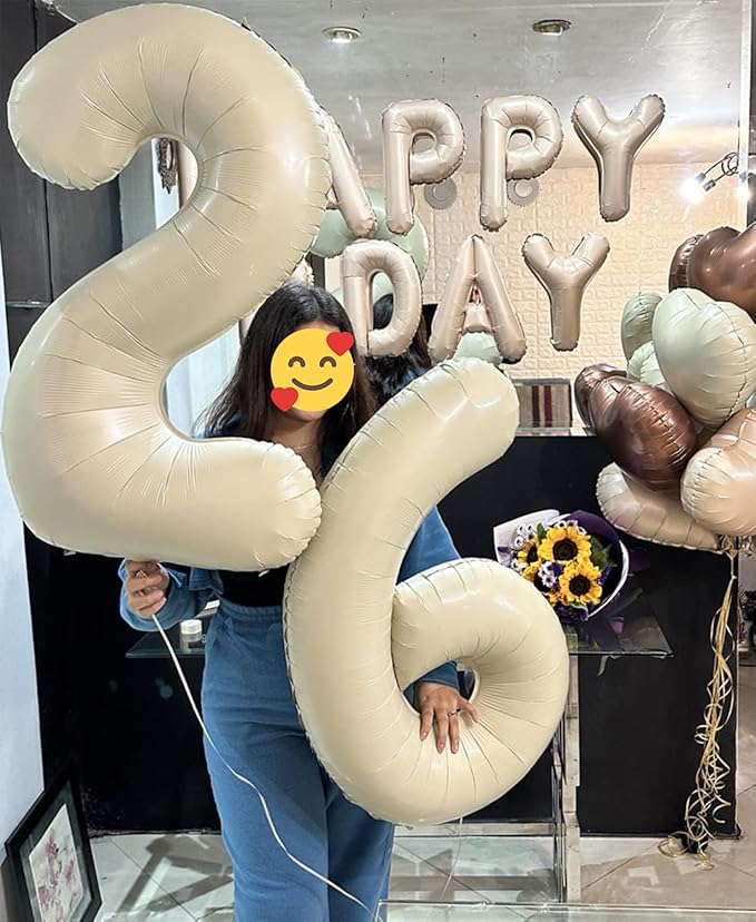 40 Inch Beige Number 2 Balloons for 2nd Birthday Decorations Boys Girl, Giant Self-Sealing Cream Foil Number 0-10 White Sand Balloon for Women Men Party Anniversary Baby Shower Supplies