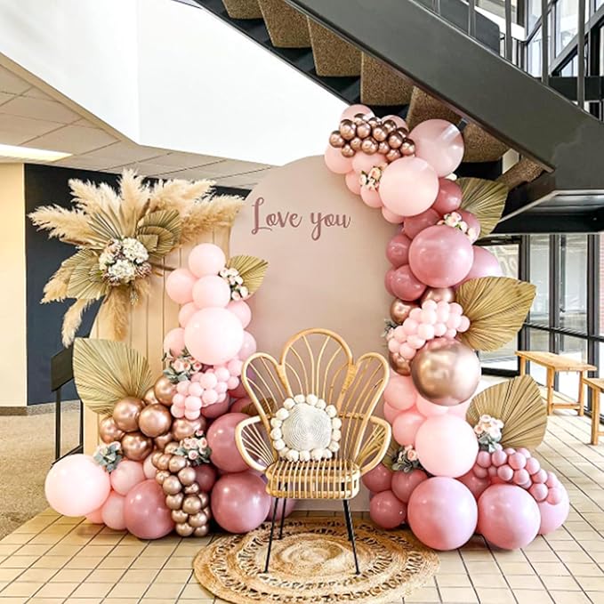 Awenztech 110pcs Dusty Pink Balloons, 18 12 10 5 inch Dusty Rose Balloons Different Sizes Pink Balloon Arch Kit for Wedding Bridal Gender Reveal Boho Baby Shower Birthday Party Decorations