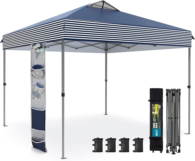 Sophia & William Canopy Tent Pop Up 10x10 ft One Person Push Set Up Tent, Outdoor Canopies Shelter Heavy Duty Straight Legs with 4 Sandbags & Guy Ropes, 1 Roller Bag & Storage Bag, 8 Stakes UPF50+