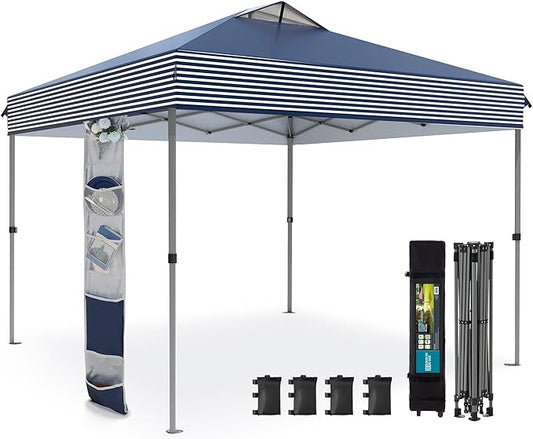 Sophia & William Canopy Tent Pop Up 10x10 ft One Person Push Set Up Tent, Outdoor Canopies Shelter Heavy Duty Straight Legs with 4 Sandbags & Guy Ropes, 1 Roller Bag & Storage Bag, 8 Stakes UPF50+