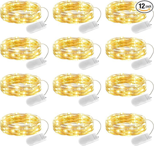 Fairy Lights Battery Operated String Lights - 12 Pack 7ft 20 LED Silver Wire Firefly Lights for Mason Jars DIY Picture Walls Shelves Arts Crafts Trees Branches Bedroom Wedding Party Decor(Warm White)