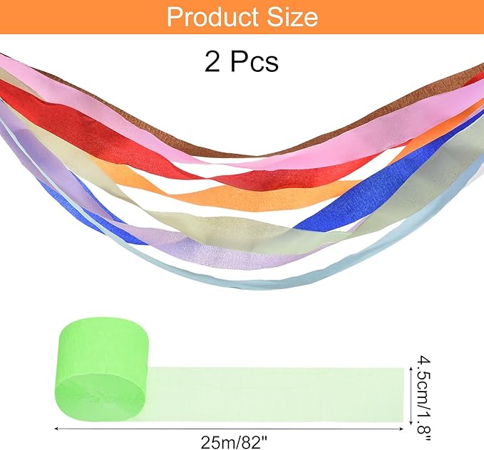Crepe Paper Roll, Fluorescent Green Crepe Paper Streamers Sheets, [for Party Streamer Decorations, Birthday Party] - 1.8 Inch x 82 ft / 2 Roll