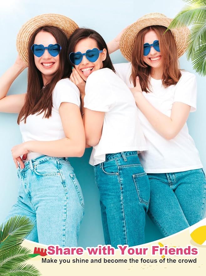 Heart Shaped Sunglasses for Women Colorful Glasses Fun Trendy Transparent Heart Sunglasses Party Favor (1 Pair-Blue)