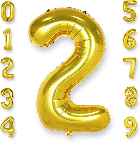 AULE 40 Inch Big Gold 2 Balloon Number Large Foil Helium Number Balloons 0-9 Jumbo Giant Happy 2nd Birthday Party Decorations for Boy or Girl Huge Mylar Anniversary Party Supplies