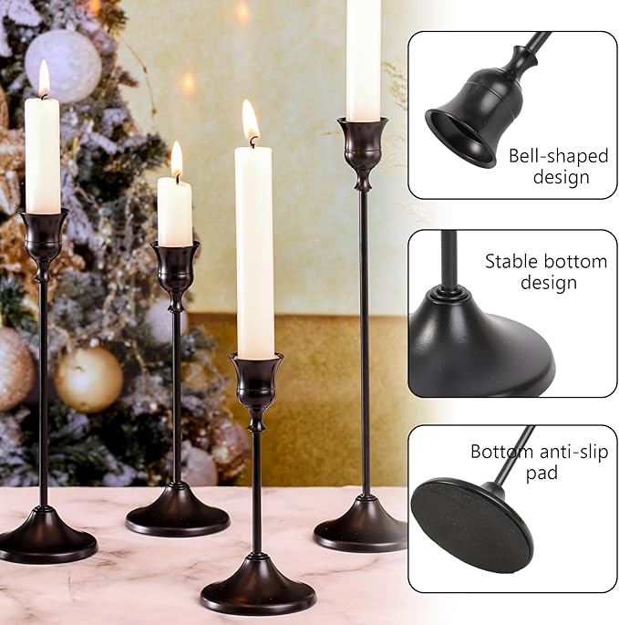 Candlestick Holders, 4PCS Taper Candle Holder for Candlesticks, Black Candle Holders for Table Centerpiece, Wedding, Party