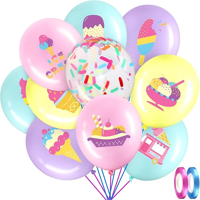 60 Pack Ice Cream Party Balloons Decorations, 12 Inch Sprinkles Party Confetti Latex Balloons for Kids Sweet Summer Ice Cream Birthday Party Baby Shower Supplies
