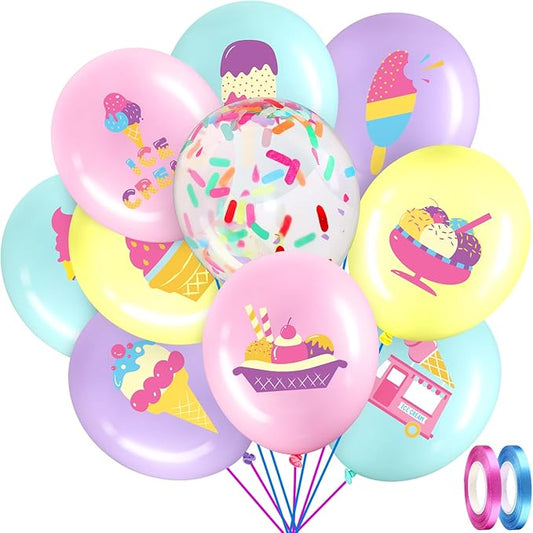 60 Pack Ice Cream Party Balloons Decorations, 12 Inch Sprinkles Party Confetti Latex Balloons for Kids Sweet Summer Ice Cream Birthday Party Baby Shower Supplies