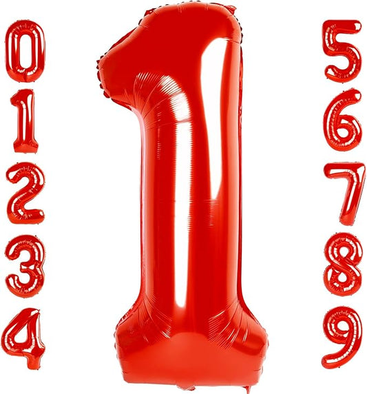 Number Balloons 1, 40 Inch Ballons for Girl Boy 1st 1 11 21 Birthday Decorations Baby Shower Photo Shoot, Red One Balloons