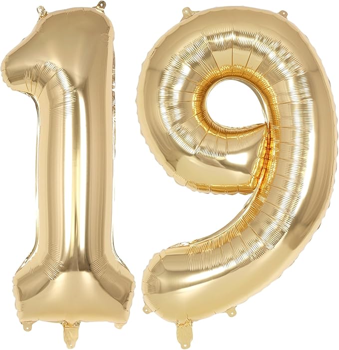 Champagne Gold Large Number 19 Balloon, 40 Inch Light Gold Foil Helium Number Balloons, Giant Mylar Number 19 Balloons for 19 Years Old Birthday Party Anniversary Decorations (Champagne Gold 19)