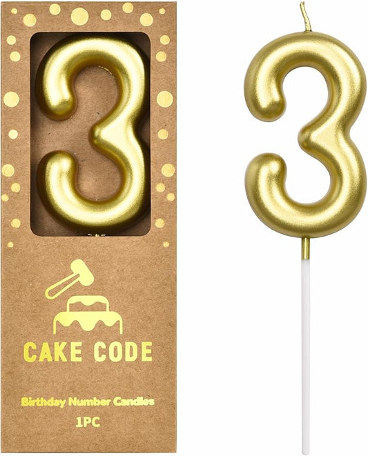 2.76 Inch Classical Gold 3 Number Birthday Candles, Gold Number Candles, Cake Number Candles, Party Celebration