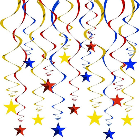 BEISHIDA Red Blue Gold Star Hanging Swirl Decorations, Birthday Hanging Party Supplies for Graduation Wedding Baby Shower Birthday Decorations,Pack of 15