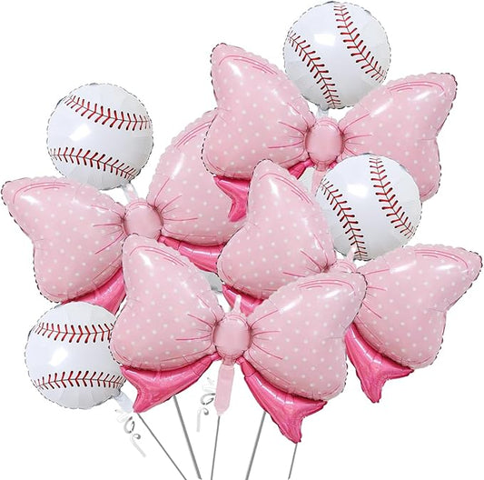 8PCS Helium Foil Baseball Gender Reveal Balloon for Gender Reveal Decorations, Baby Shower Baseball Birthday Decorations