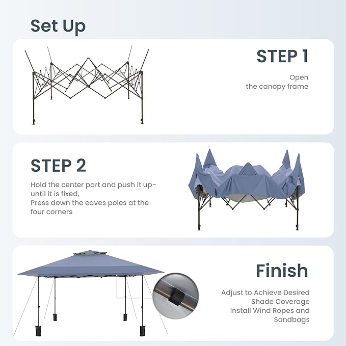 PHI VILLA 13x13 Pop Up Canopy Tent Instant Outdoor Canopy Easy One Push Tent Canopy with Wheeled Carry Bag, Straight Legs 169 Square Feet of Shade, Grey