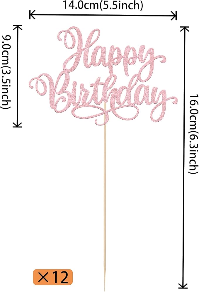12 PCS Happy Birthday Centerpiece Sticks Double Sided Glitter Happy Birthday Table Flower Centerpieces Decorations for Celebrating Anniversary Theme Party Centerpieces Supplies Light Pink
