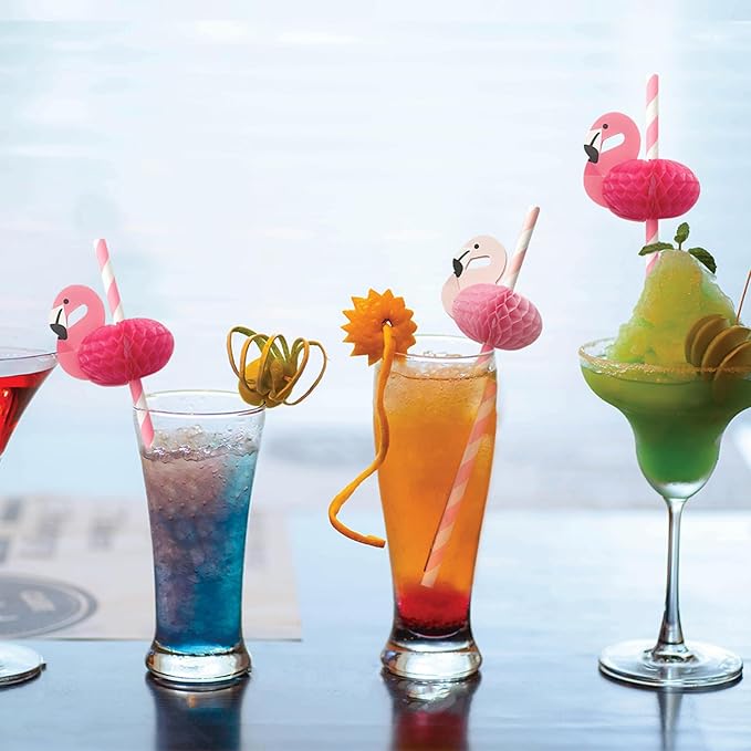 【60PCS】Flamingo Straws Flamingo Drinking Paper Disposable Cocktail Straws for Party Supplies, Birthday,Baby Shower, and Holiday Celebrations Tableware Decoration