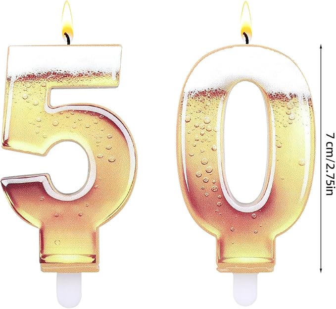50th Birthday Cake Candles, Beer Themed Cake Numbers Decorations Funny Party Topper Supplies for Men Beer Lover Birthday Celebration Gifts (50)