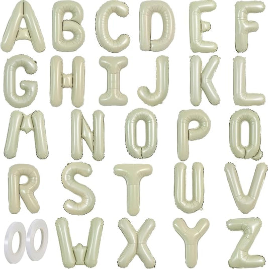 TONIFUL 52 Pcs 16 Inch Cream Green Letter A-Z Balloons,Custom Phrase Mylar Foil Alphabet Letter DIY Personalized Phrase Banner for Birthday Anniversary Celebration Graduation Party Supplies Decor