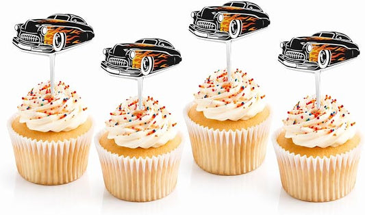 Classic Car Party Decorations - 12 Classic Cars Cupcake Topper Picks - Classic Car Birthday Party Decoration - 1950s Hot Rod Car Cupcake Toppers - Vintage Car Party Decorations