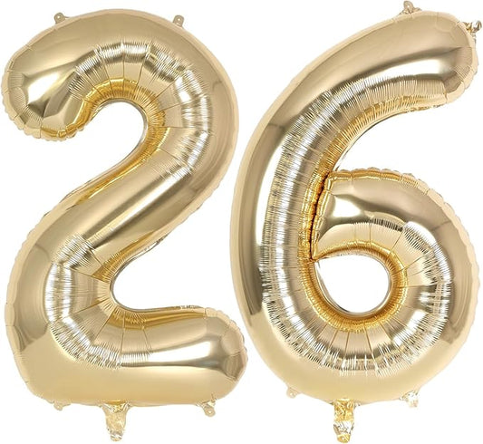 Champagne Gold Large Number 26 Balloon, 40 Inch Light Gold Foil Helium Number Balloons, Giant Mylar Number 26 Balloons for 26 Years Old Birthday Party Anniversary Decorations (Champagne Gold 26)