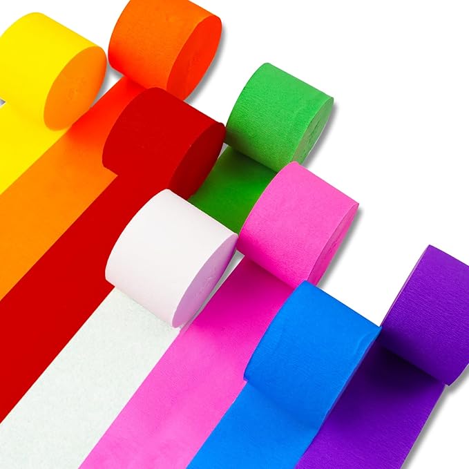 PartyWoo Crepe Paper Streamers 8pcs 656ft Pack of Rainbow Colorful Crepe Paper Streamers for Graduation Baby Shower Unicorn Fiesta Safari Flower Spring Rainbow Theme Birthday Party Decorations