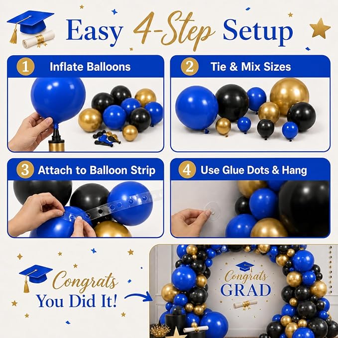 Black Blue Balloon Arch Kit, Black and Dark Blue Balloon Garland with Gold Latex Balloons, Black Blue Gold Balloon Arch Garland for Birthday, Baby Shower, Wedding, Anniversary Party Decorations