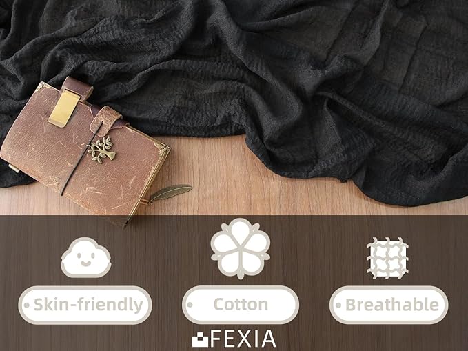 FEXIA 3 Pack Black Cheesecloth Table Runner 30x118 Inches Rustic Boho Gauze for Wedding Baby Shower Bridal Shower First Communion and Home Decorations