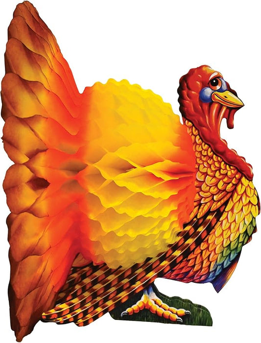 Beistle Tissue and Paper Turkey Centerpiece for Thanksgiving Decorations-Autumn Fall Harvest Home Décor, 12", Brown/Red/Orange/Yellow