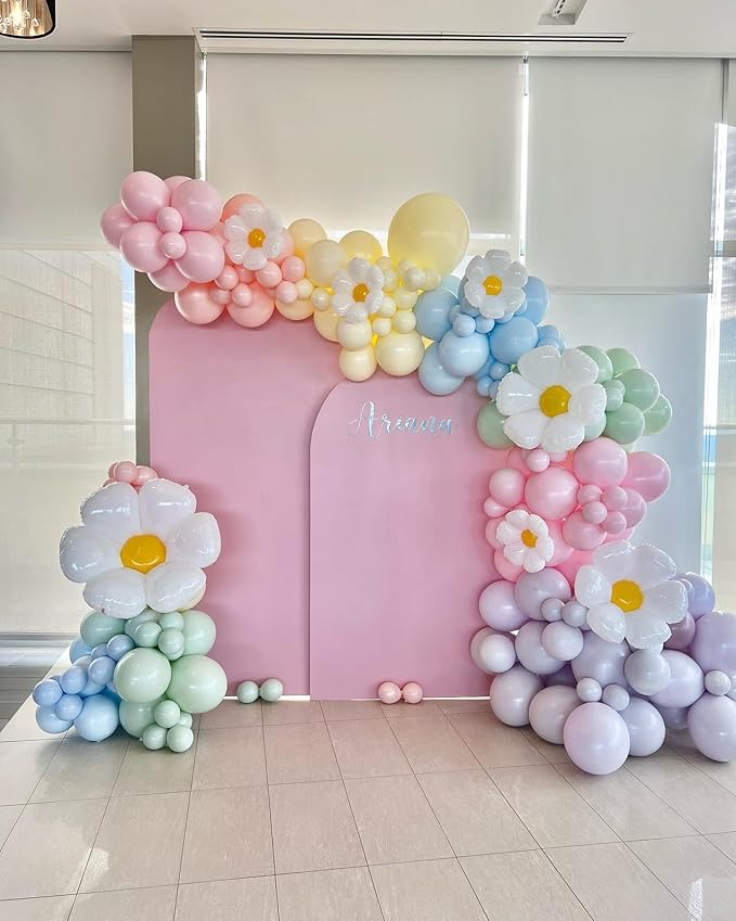 Daisy Pastel Balloon Garland Kit 171Pcs Pastel Macaron Balloon Arch Kit with Daisy Flower Balloons for Birthday Baby Shower Boho Mothers Day Spring Daisy Floral Theme Party Decorations
