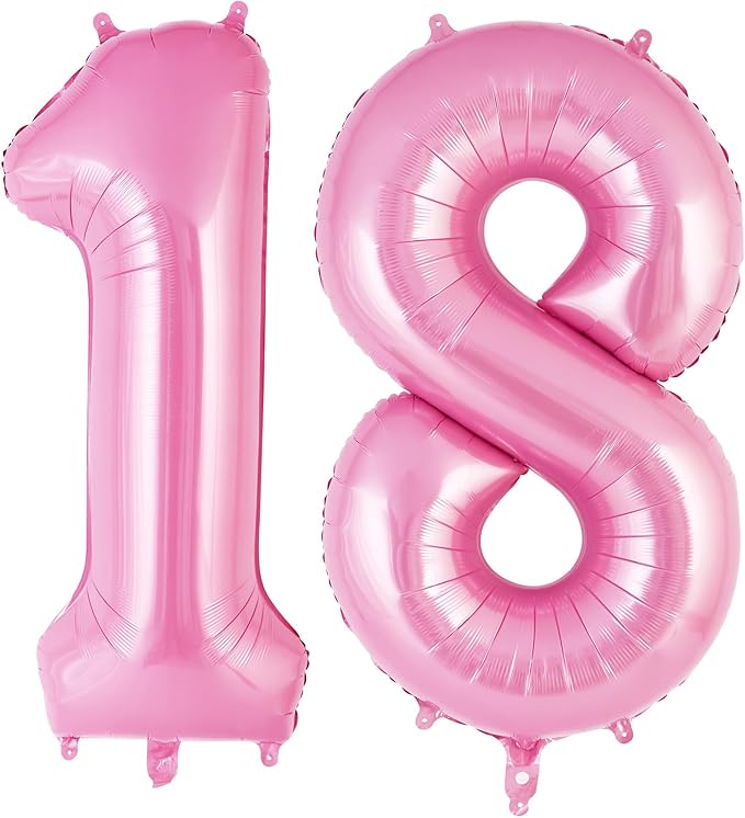 Pink Number 18 Balloon, 40 Inch Big Large Foil Helium Number Balloons, Giant Mylar Number 18 Balloons for 18 Years Old Birthday Party Decorations Supplies Anniversary