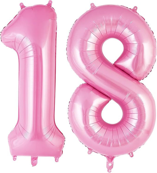 Pink Number 18 Balloon, 40 Inch Big Large Foil Helium Number Balloons, Giant Mylar Number 18 Balloons for 18 Years Old Birthday Party Decorations Supplies Anniversary