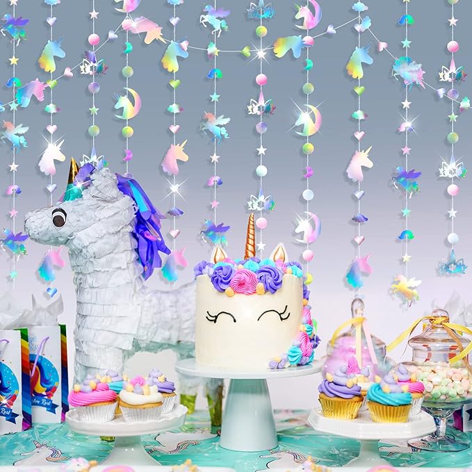 Pajean Unicorn Party Decorations Iridescent Party Supplies Unicorn Hanging Swirls Garland with Streamer Circle Dots Garland for Girls Baby Shower Birthday Decor Favors Room Ceiling