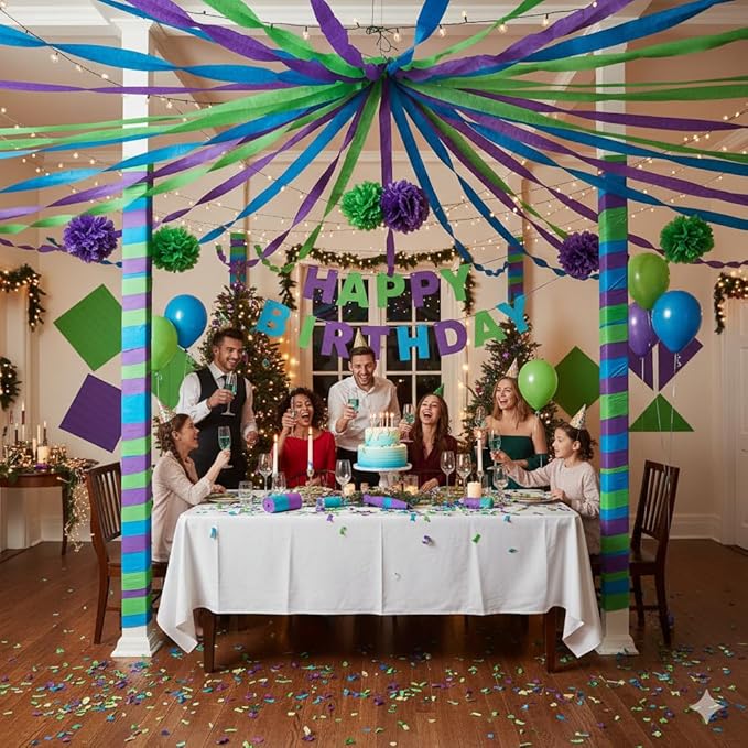 CC wonderland zone 6 Rolls Green Blue and Purple Crepe Paper Streamers for Birthday Wedding Festival Party Decorations