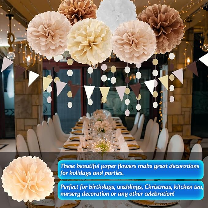 Qimoo 20pcs Peach Paper Pom Poms Decorations, DIY Decorative Tissue Paper Pom-poms Flowers Ball for Party Wedding Outdoor Decoration