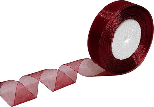 1 Inch 50 Yards Sheer Organza Ribbon Chiffon Ribbon for Gift Wrapping Wedding Bouquet Crafts (Wine Red)