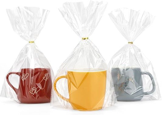 Cellophane Bags, Bottom Gusset Treat Bags, 8"x 11"Clear Cellophane Gift Bags with Ties, 50Pcs Cellophane Treat Goodie Bags for Wedding Graduation Party Favors Gift Mug Wrapping Candy Cookies Storage